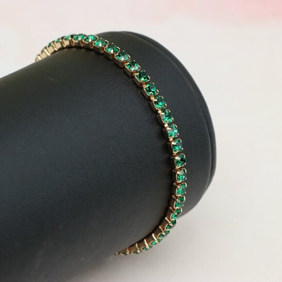 "Rose Gold Tennis Bracelet with Green Stones, XPBL0782 - Picture 9 of 12